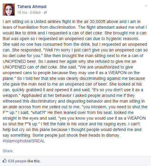 Screen shot from Tahera Ahmed's Facebook page